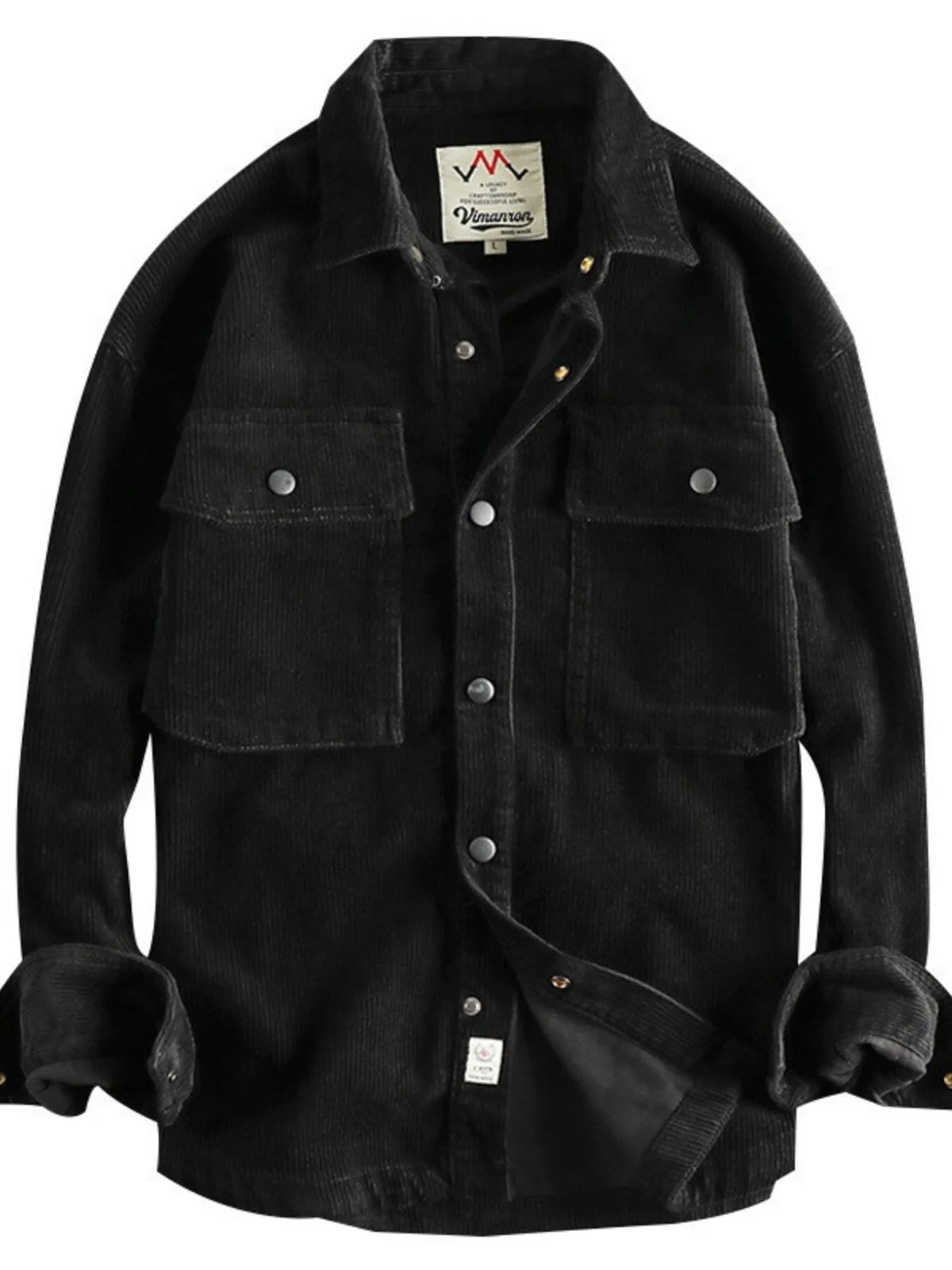 Men's plus size corduroy button-up long sleeve jacket by Trendsi, shown in a stylish and comfortable design with a classic collar.