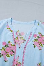 Plus size Lucy Print Scalloped Trim maxi dress by Threaded Pear, featuring a vibrant floral pattern and scalloped hem detail.