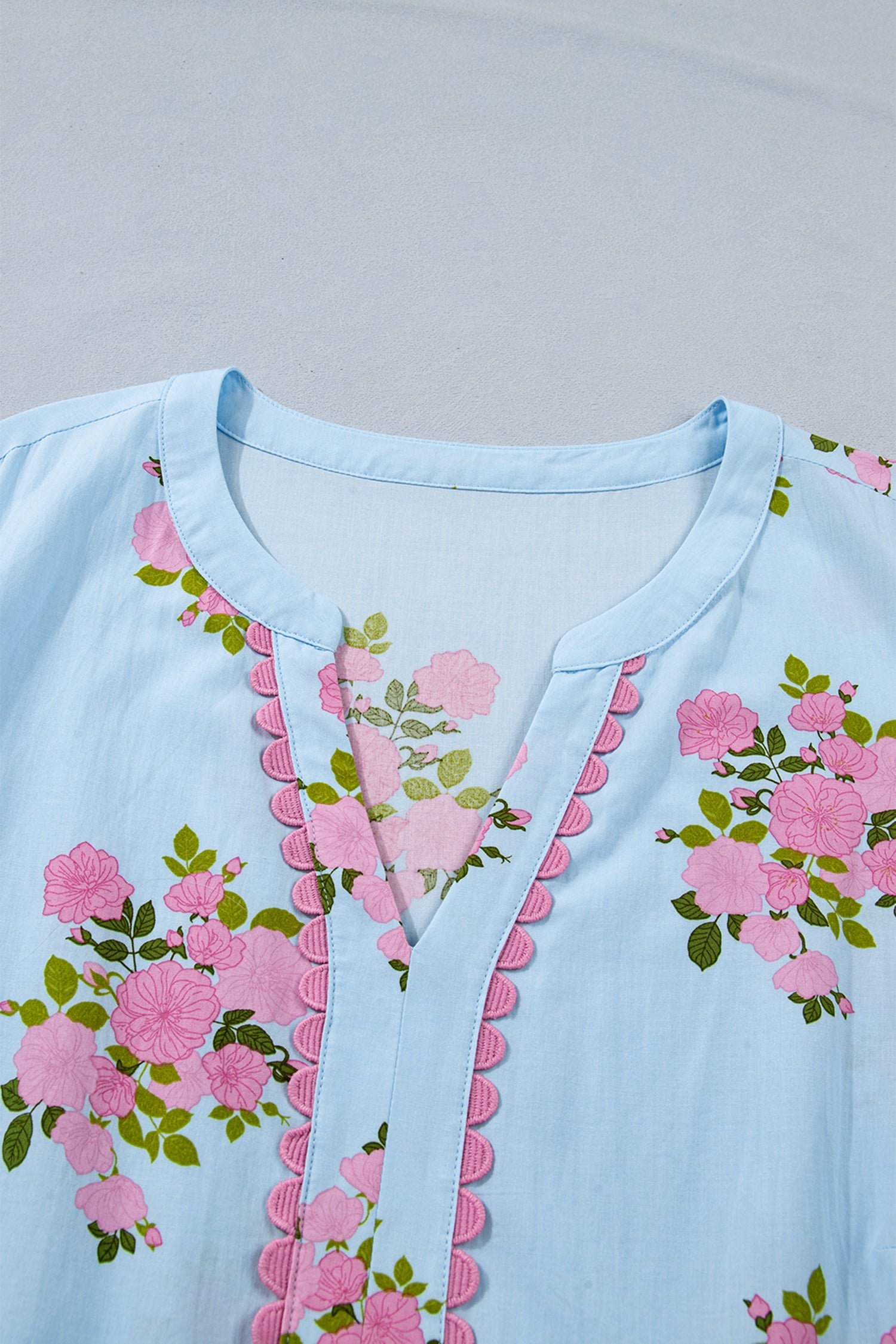 Plus size Lucy Print Scalloped Trim maxi dress by Threaded Pear, featuring a vibrant floral pattern and scalloped hem detail.
