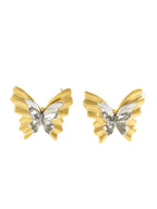 Two-tone stainless steel butterfly earrings with delicate wing design, stylish jewelry accessory for women
