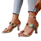 Women's open toe block heel sandals in faux leather by Trendsi, featuring a comfortable design and stylish open toe silhouette.