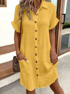 Shopimist casual button-down shirt dress with pockets, featuring a relaxed fit and lightweight fabric for everyday wear.