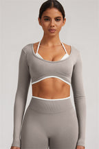 Fitglutes Activewear long sleeve crop top and leggings 2-piece set, stylish gymwear for workouts and activewear activities.