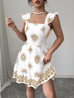 Printed bow back square neck mini dress from Shopimist featuring a stylish design and a flattering fit.