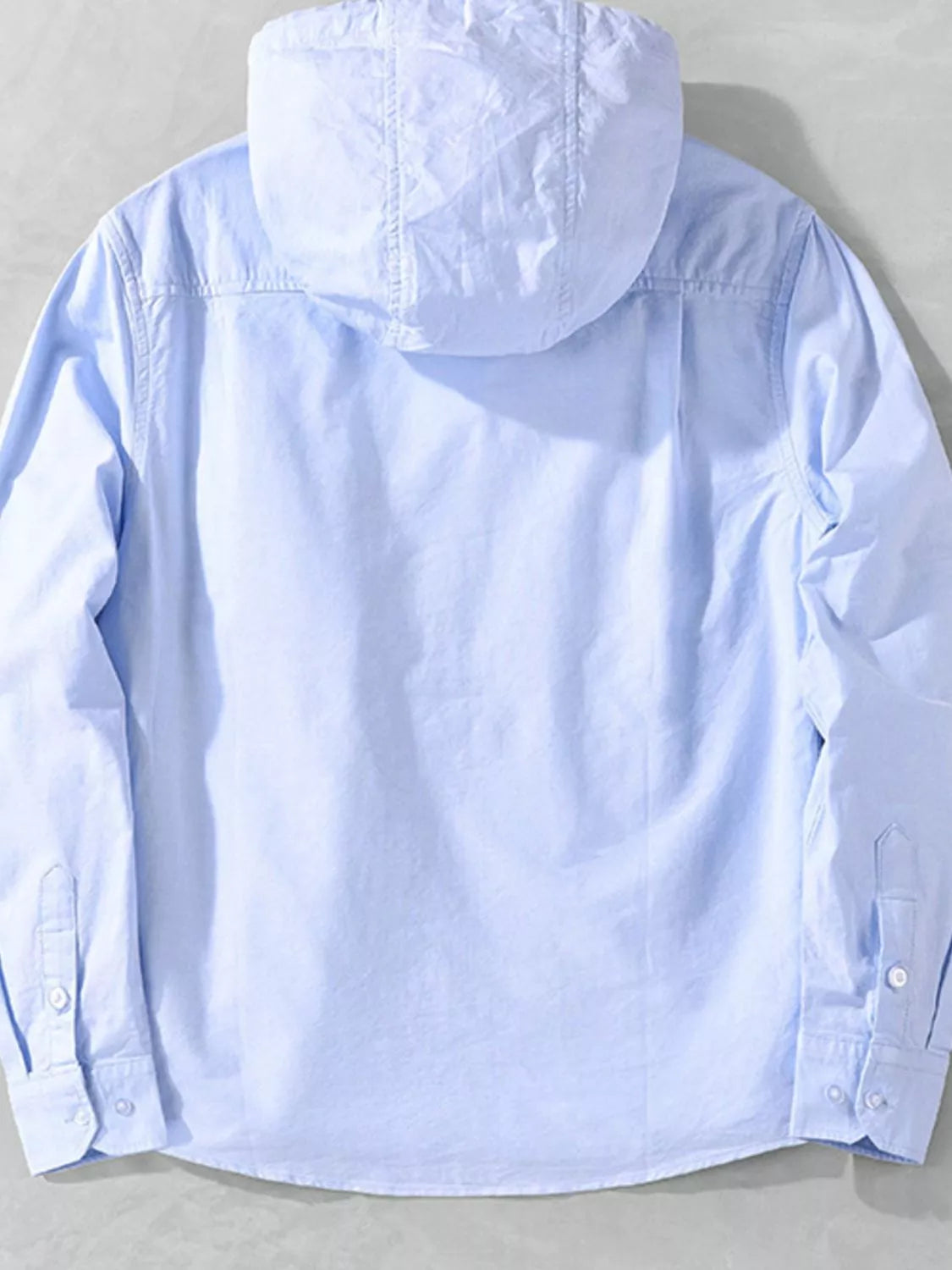 Men's plus size striped trim hooded casual shacket by Shopimist, featuring a relaxed fit with a striped design and hood.