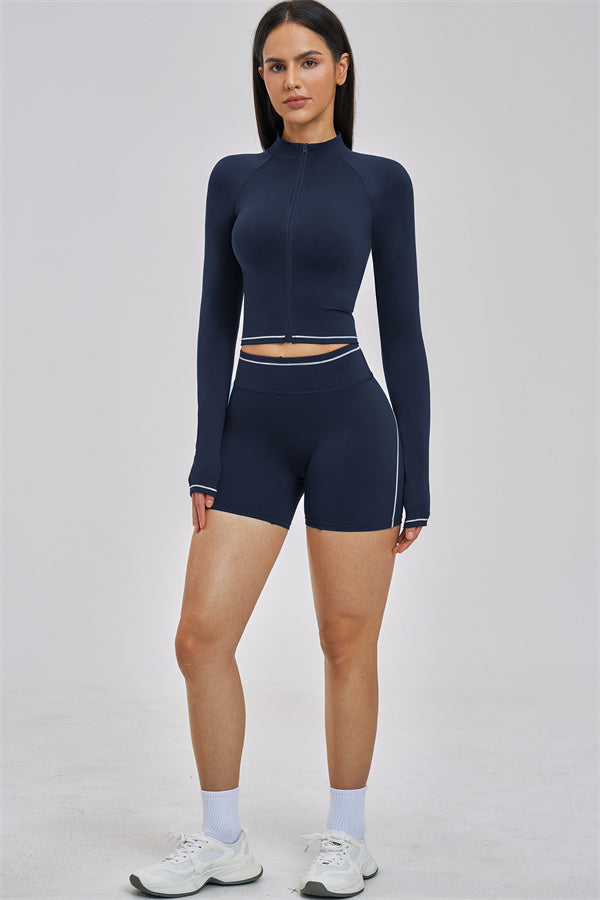 Fitglutes Activewear Unbound Jacket Shorts 2-Piece Set featuring sporty jacket and matching shorts for workout and gym sessions.
