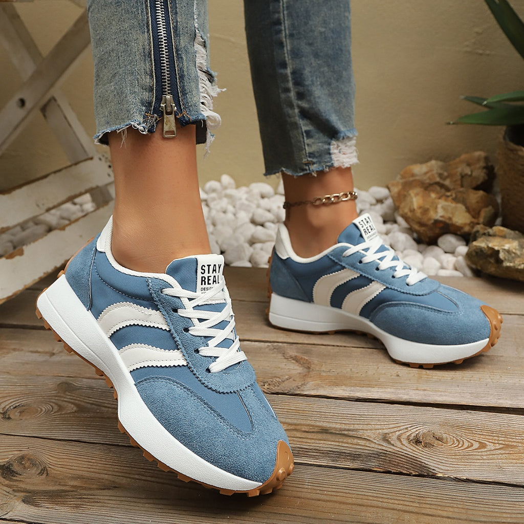 Women's round toe lace-up flat casual sneakers made of PU leather from Plush Fashion Hub, comfortable and stylish for everyday wear.