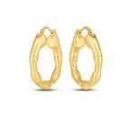 14k yellow gold medium bamboo hoop earrings with smooth, rounded design, perfect for stylish everyday wear.