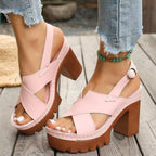 Open toe block heel sandals by Trendsi featuring a stylish design with a chunky heel and open toe for a trendy summer look.