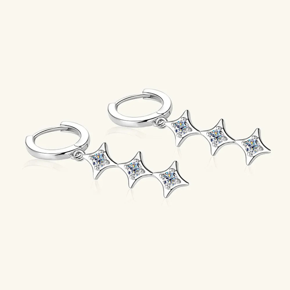 Sterling silver moissanite geometric shape earrings with modern design, crafted by Shopimist, featuring sparkling gemstones.