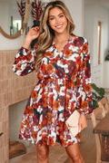 Flowy Marianna Sleeve Mini Dress with floral pattern by Threaded Pear, featuring a relaxed fit and lightweight fabric.