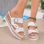 Open toe wedge sandals by Shopimist featuring a stylish design and cork heel, perfect for casual summer wear.