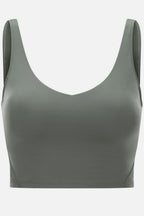 Trendsi Millennia Scoop Back Sports Bra in black, active wear with a scoop back design, ideal for workout and athletic activities.