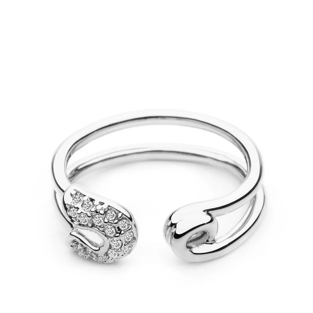 Zircon double band open ring by Shopimist featuring sparkling cubic zirconia stones on a sleek silver band.