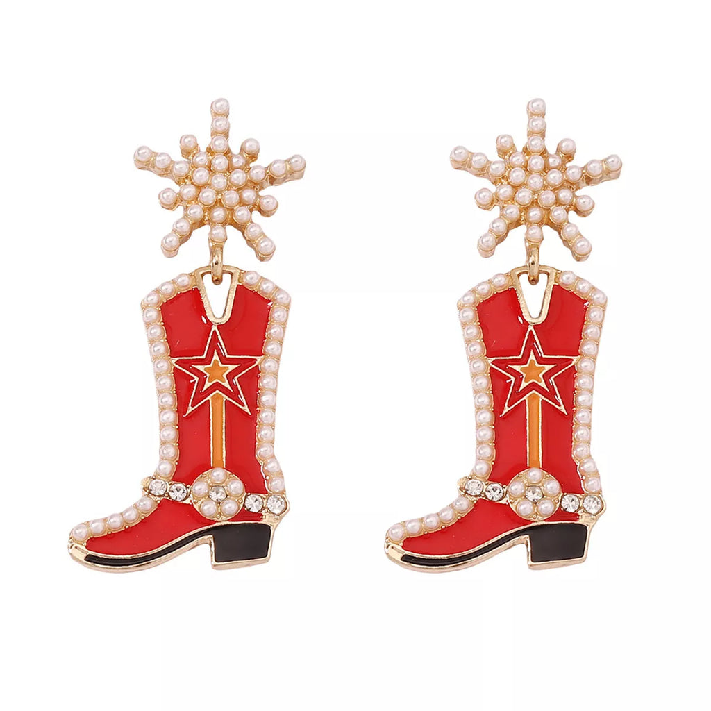 Cowgirl boot dangle earrings by Shopimist, featuring Western-inspired cowboy boot charms on stylish metal hooks