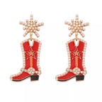 Cowgirl boot dangle earrings by Shopimist, featuring Western-inspired cowboy boot charms on stylish metal hooks