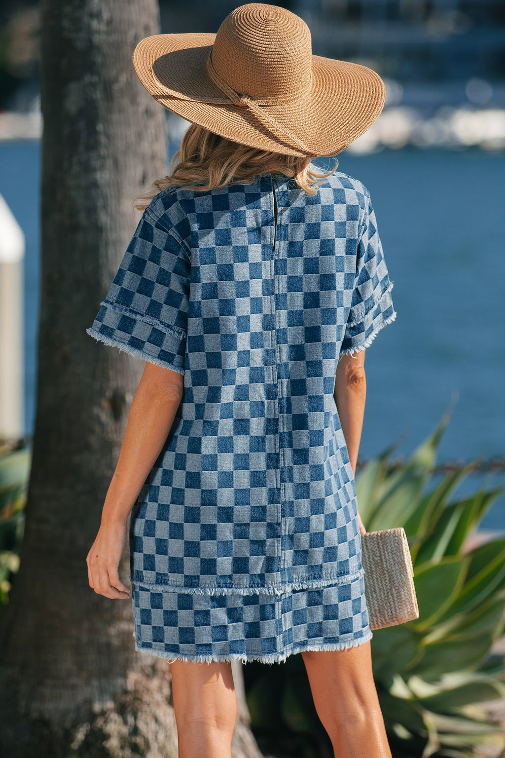 Checkered Jessie Hem Mini Dress by Threaded Pear, featuring a stylish hem and classic mini dress silhouette.