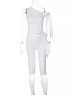 Tied One Shoulder Top and Capris Set