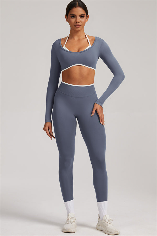 Fitglutes Activewear long sleeve crop top and leggings 2-piece set, stylish gymwear for workout and active lifestyle.