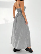Striped strapless casual maxi dress by Simply Love, flowing fabric with bold horizontal stripes, perfect for summer wear.