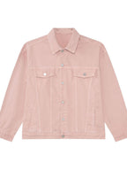 Men's VYSN denim jacket with dropped shoulders, button-up style, featuring classic blue denim fabric and casual fit.