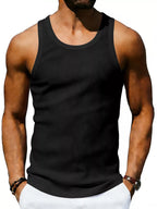 Men's plus size round neck tank top from Trendsi, front view showing the fit and fabric details.