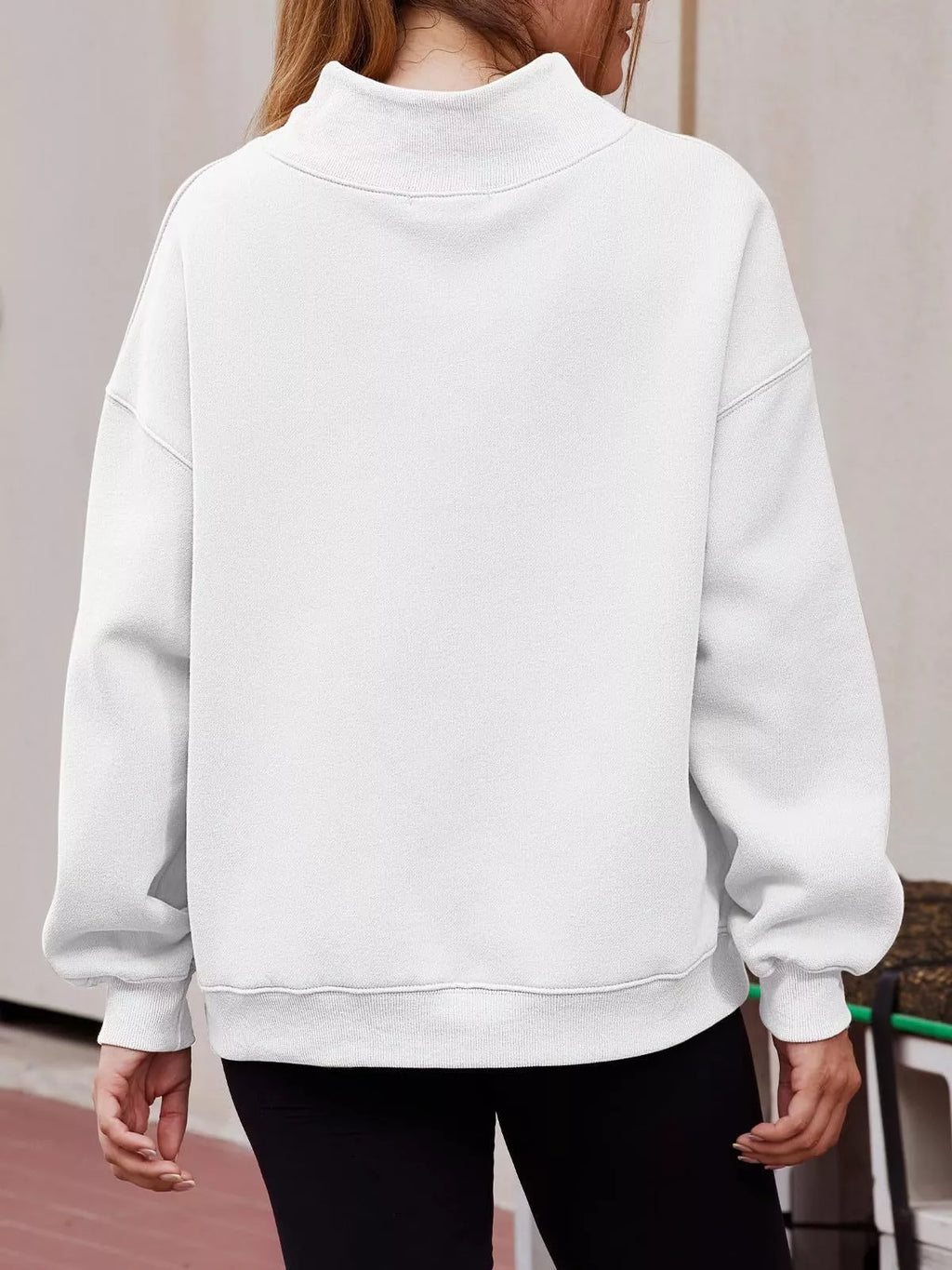 Women's oversized mock neck dropped shoulder sweatshirt by Trendsi, casual pullover with relaxed fit and cozy fabric.