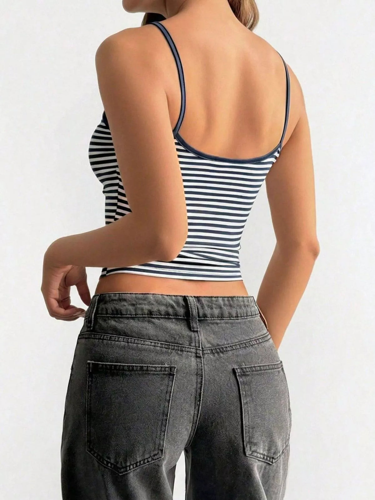 Striped lace trim camisole by Plush Fashion Hub featuring a delicate design and soft fabric for a stylish, feminine look.