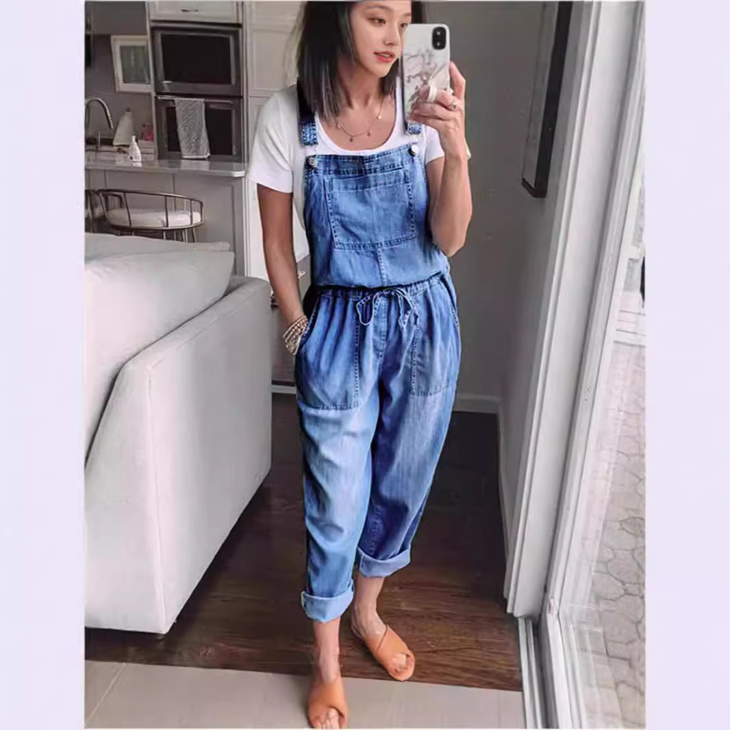 Women's cotton sleeveless wide-leg jumpsuit by Plush Fashion Hub, showing the relaxed fit and stylish design in a full-body view.
