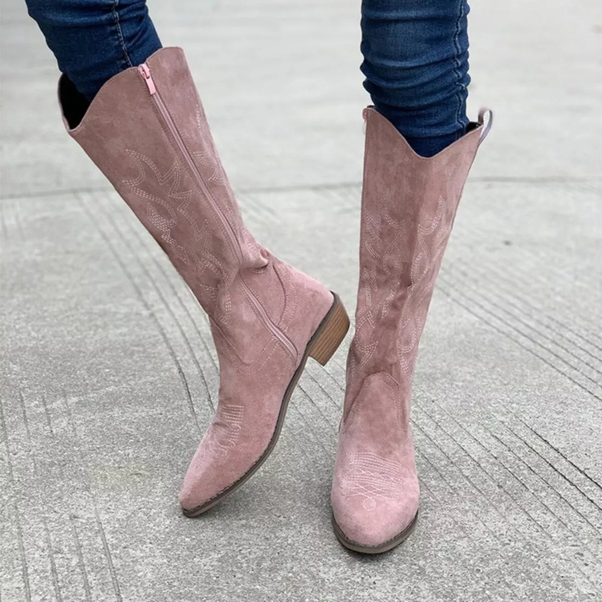 Point toe block heels boots from Trendsi featuring a sleek design, sturdy block heels, and a stylish pointed toe for versatile footwear.