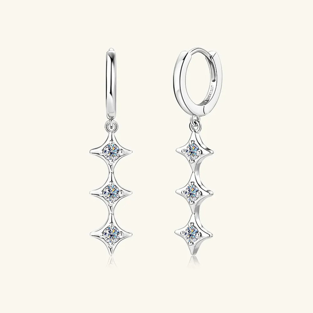 Sterling silver moissanite geometric shape earrings featuring modern, sleek design with sparkling stones for elegant style.