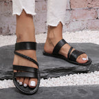 Shopimist open toe flats sandals with sleek design and comfortable straps, perfect for casual or dressy summer occasions.