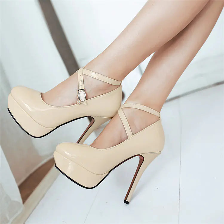 Women waterproof platform high heels with round toe in stylish design, perfect for trendy fashion statements.