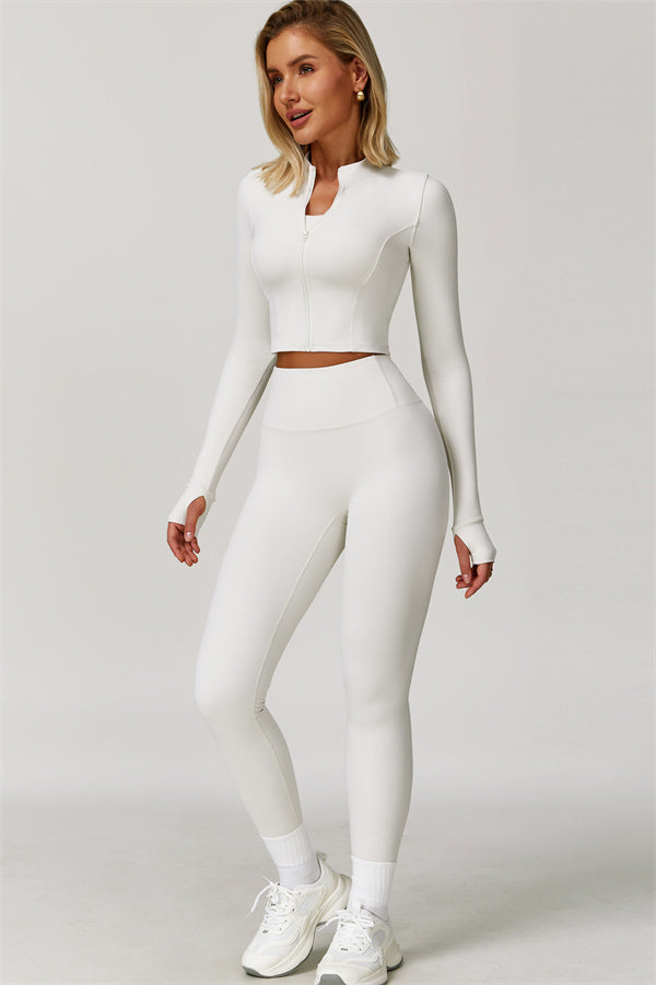 Fitglutes Activewear Eloise 3-piece matching set with sports bra, leggings, and jacket, designed for gym and workout activities.