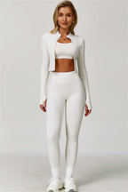 Fitglutes Activewear Eloise jacket, sports bra, and leggings 3-piece matching set for gym and workout sessions.