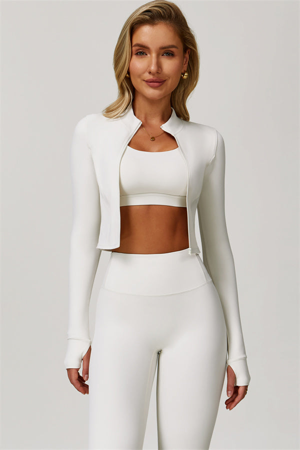 Fitglutes Activewear Eloise 3-piece matching set includes a sports bra, leggings, and a jacket for workout and gym activities.