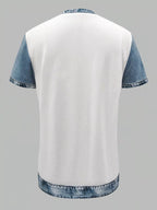 Denim Patchwork Short Sleeve Blouse
