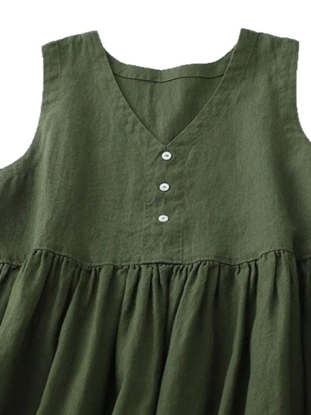 Women's V-neck sleeveless midi dress with button details, made of 100% cotton, casual style, from Trendsi.