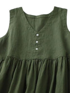 Women's V-neck sleeveless midi dress with button details, made of 100% cotton, casual style, from Trendsi.