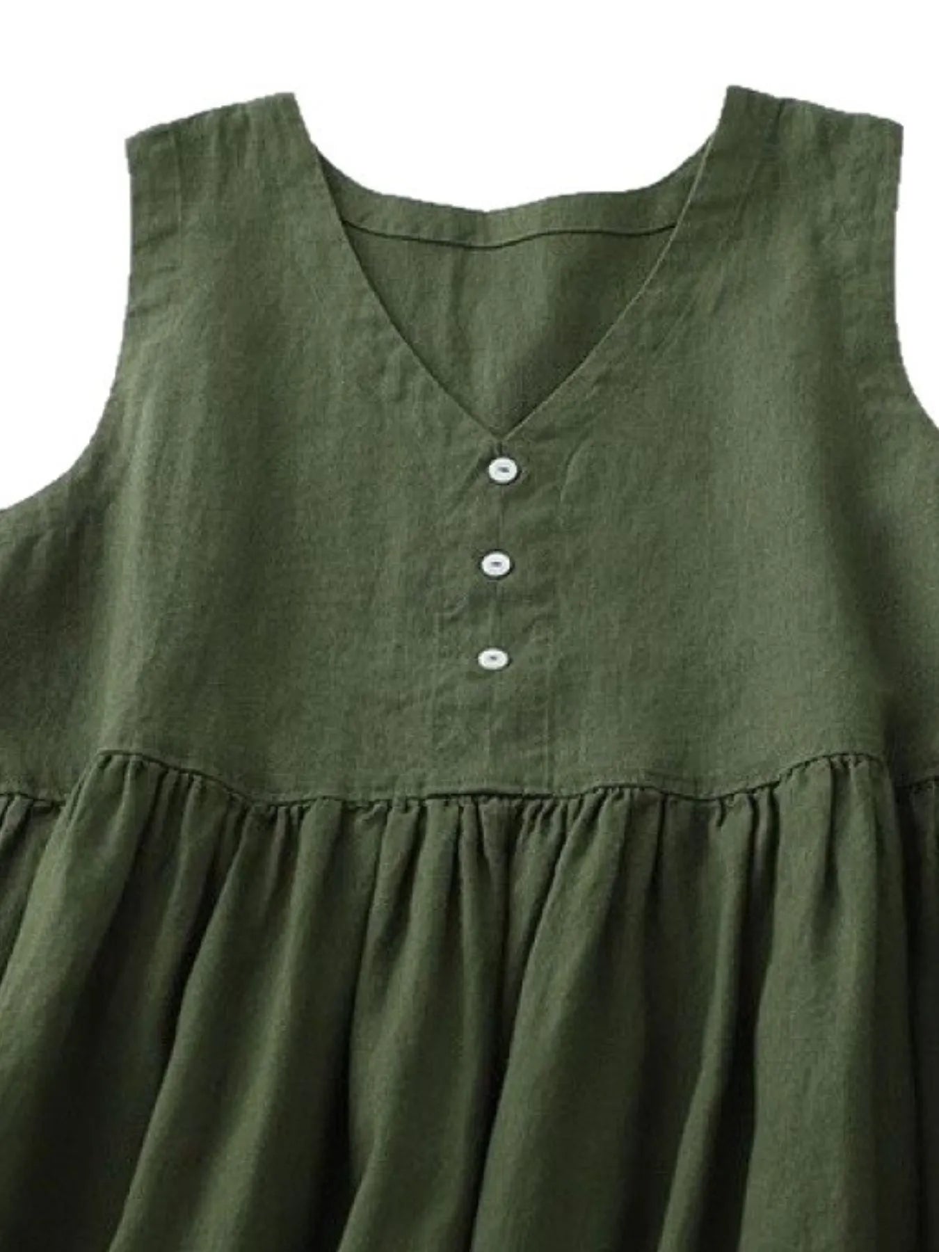 Women's V-neck sleeveless midi dress with button details, made of 100% cotton, casual style, from Trendsi.