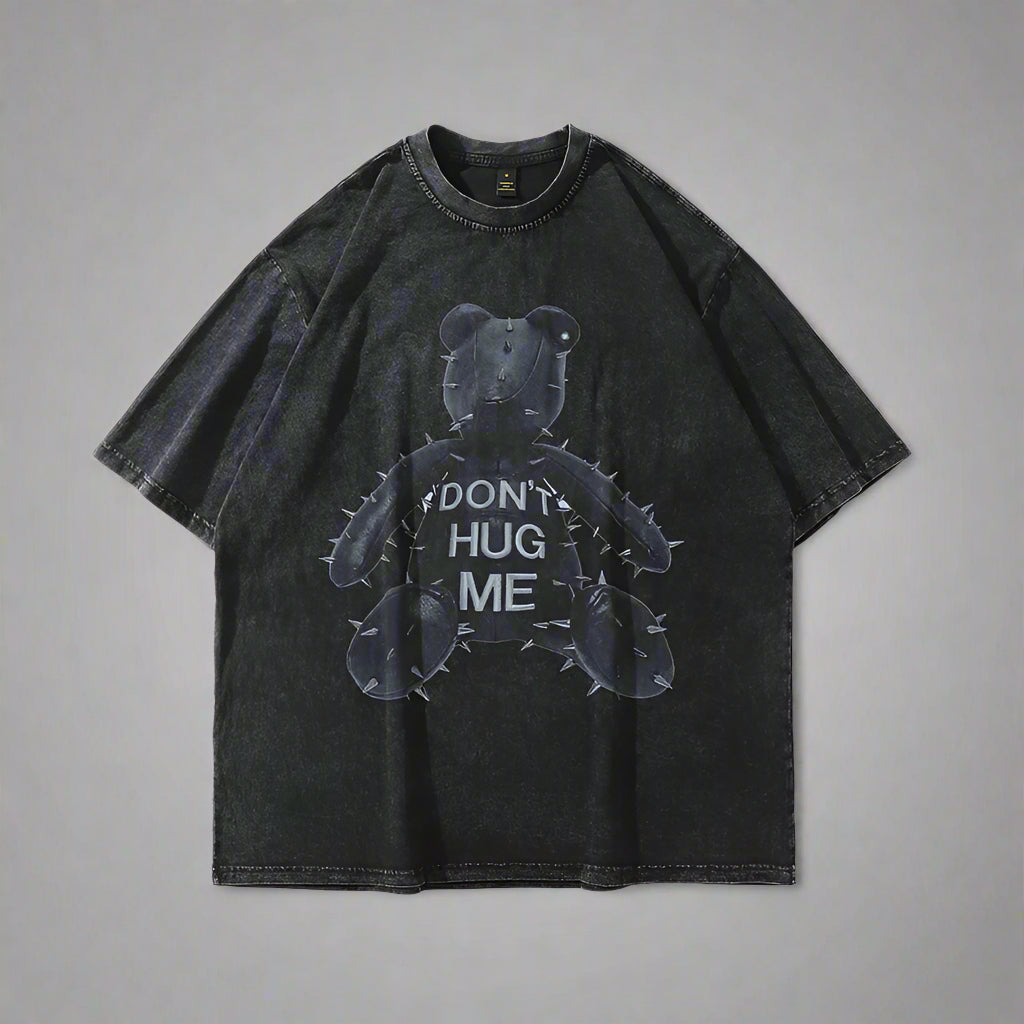 Oversized FitiqueFit hip hop streetwear T-shirt with vintage bear graphic, casual urban style, on a plain background.