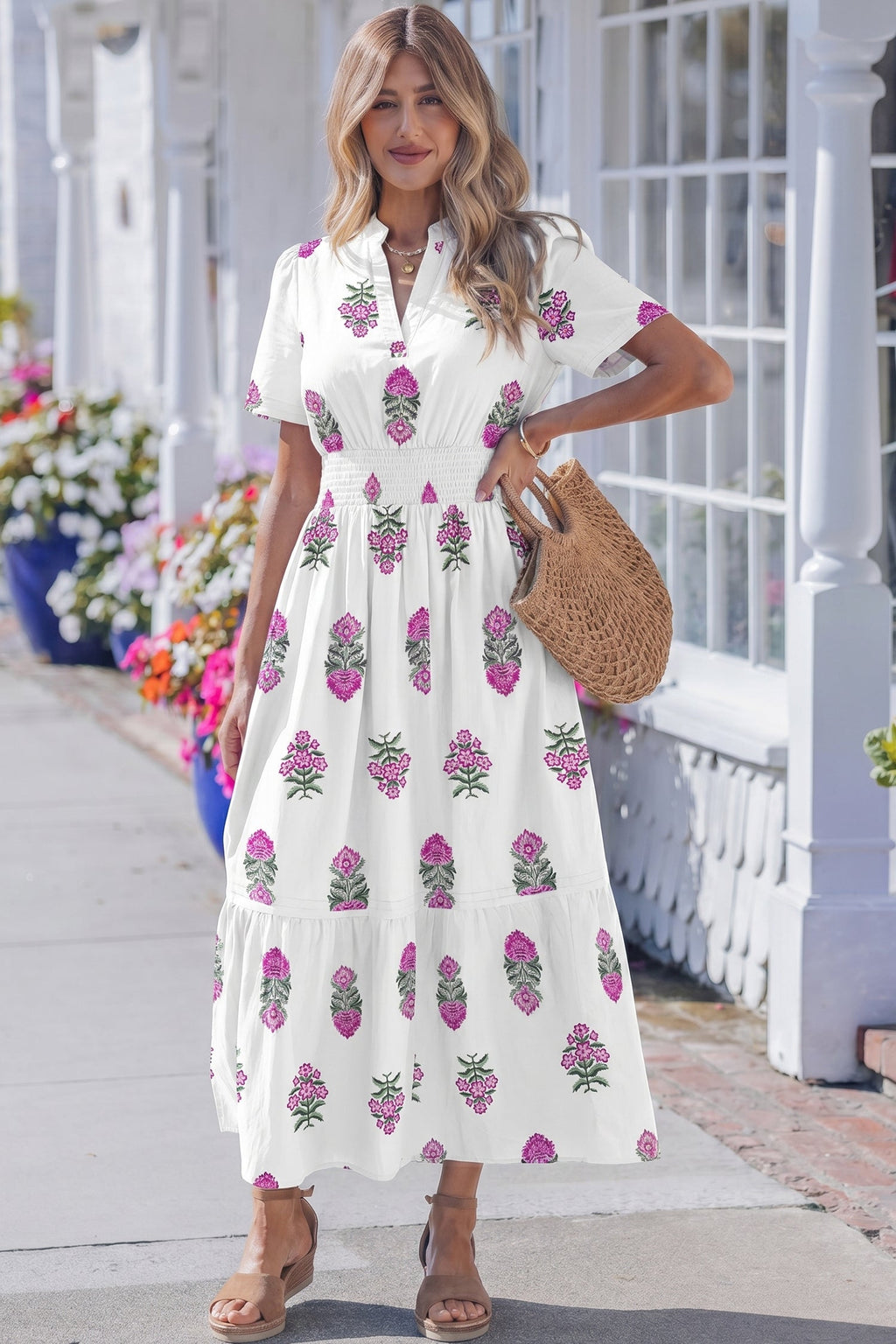 Aileen Ruffle Hem Maxi Dress by Threaded Pear featuring a flowy silhouette and ruffle hem, perfect for elegant summer occasions.