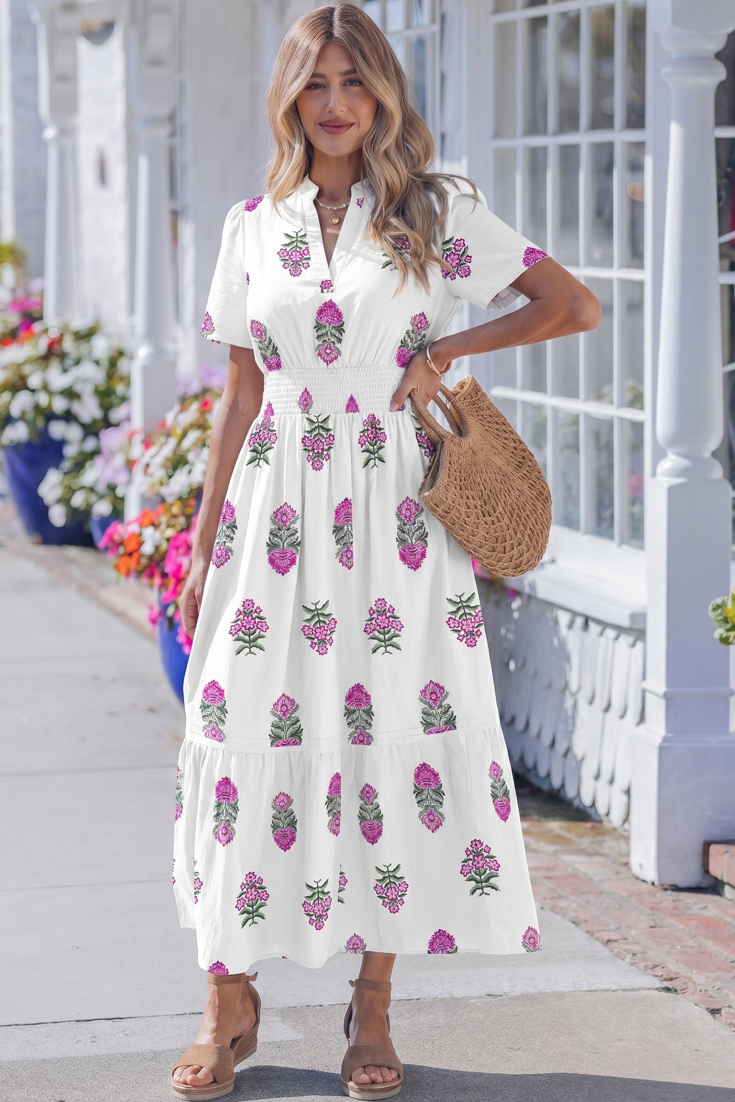 Aileen Ruffle Hem Maxi Dress by Threaded Pear featuring a flowy silhouette and ruffle hem, perfect for elegant summer occasions.
