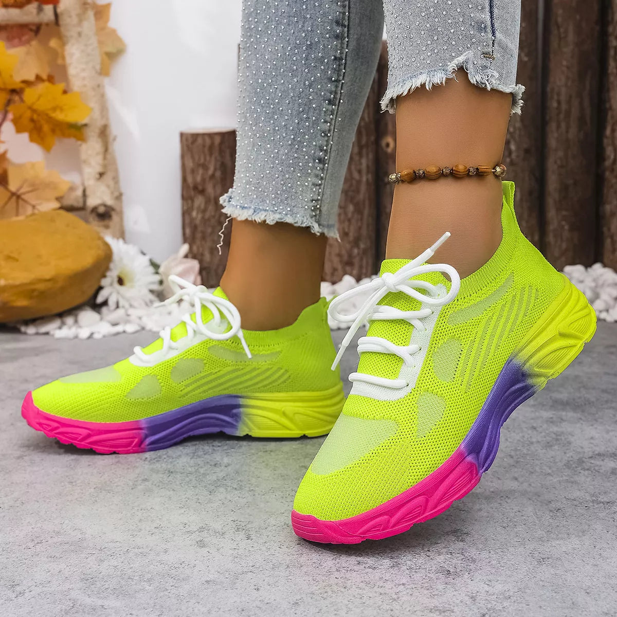 Plush Fashion Hub lace-up round toe sneakers in white with black accents, casual footwear with comfortable rubber soles.