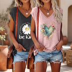 Two FitiqueFit Wildflowers graphic print V-neck streetwear T-shirts featuring colorful floral designs on soft fabric.