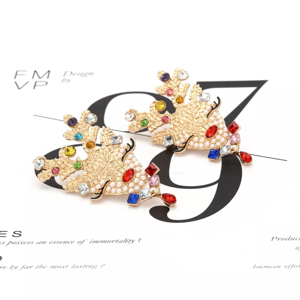 Shopimist Christmas Reindeer rhinestone earrings featuring festive reindeer design with sparkling rhinestones on silver-tone metal.
