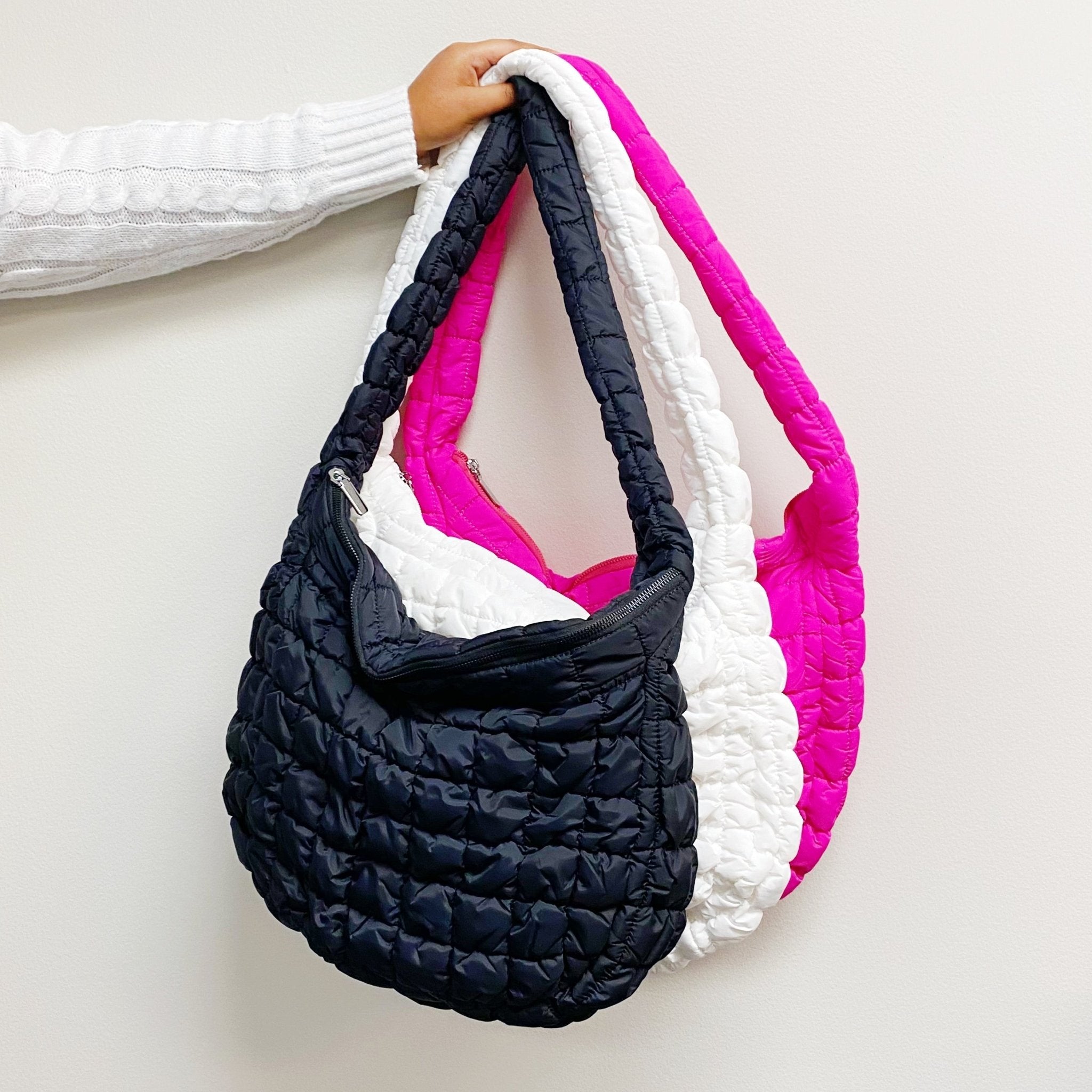 Plush Fashion Hub quilted carry-all cross body bag with adjustable strap and multiple compartments for everyday use.