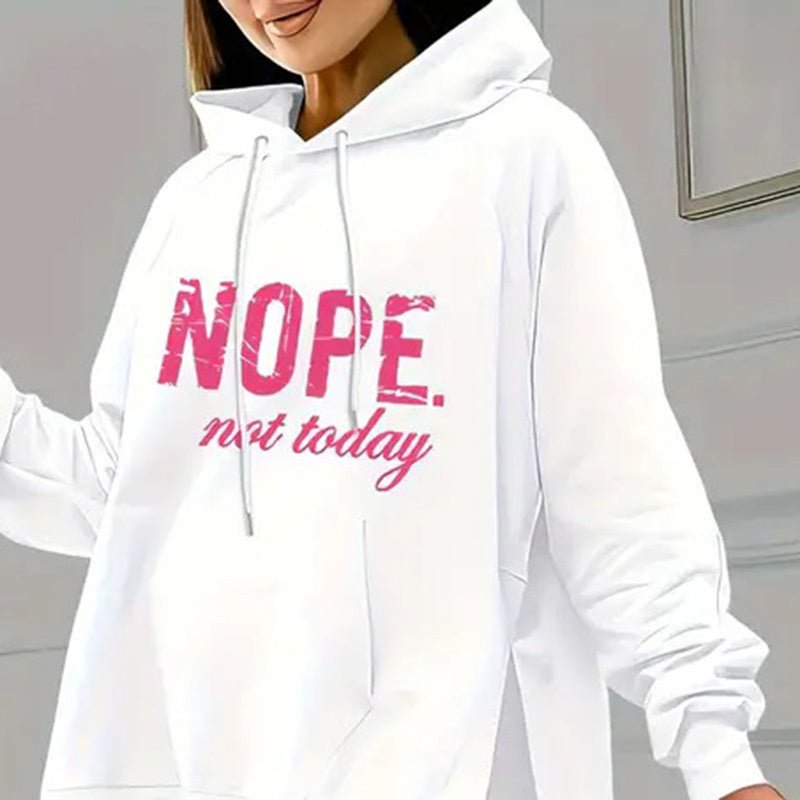 Solid color leggings and letter print hooded sweatshirt from Plush Fashion Hub casual 2-piece set, perfect for relaxed wear.