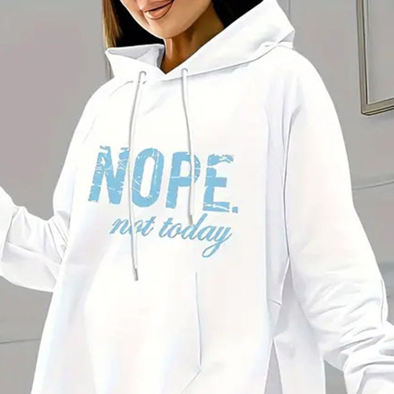 Plush Fashion Hub casual 2-piece set with solid color leggings and letter print hooded sweatshirt, perfect for comfortable everyday wear.