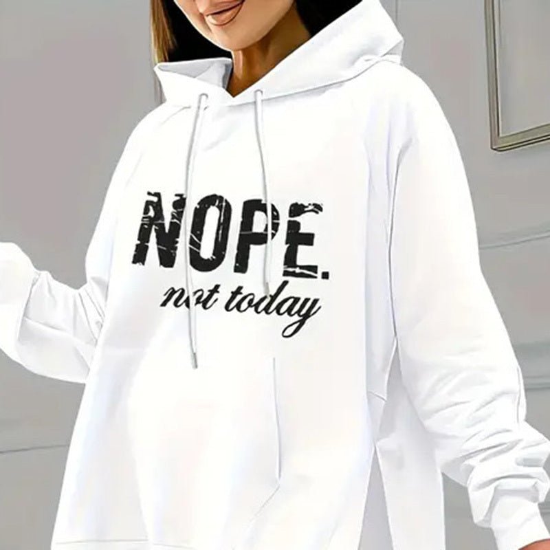 Plush Fashion Hub casual 2-piece set with solid color leggings and letter print hooded sweatshirt, comfortable and stylish for everyday wear.